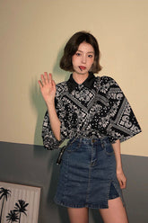 Vintage Black Art Pattern Loose Blouse Shirt